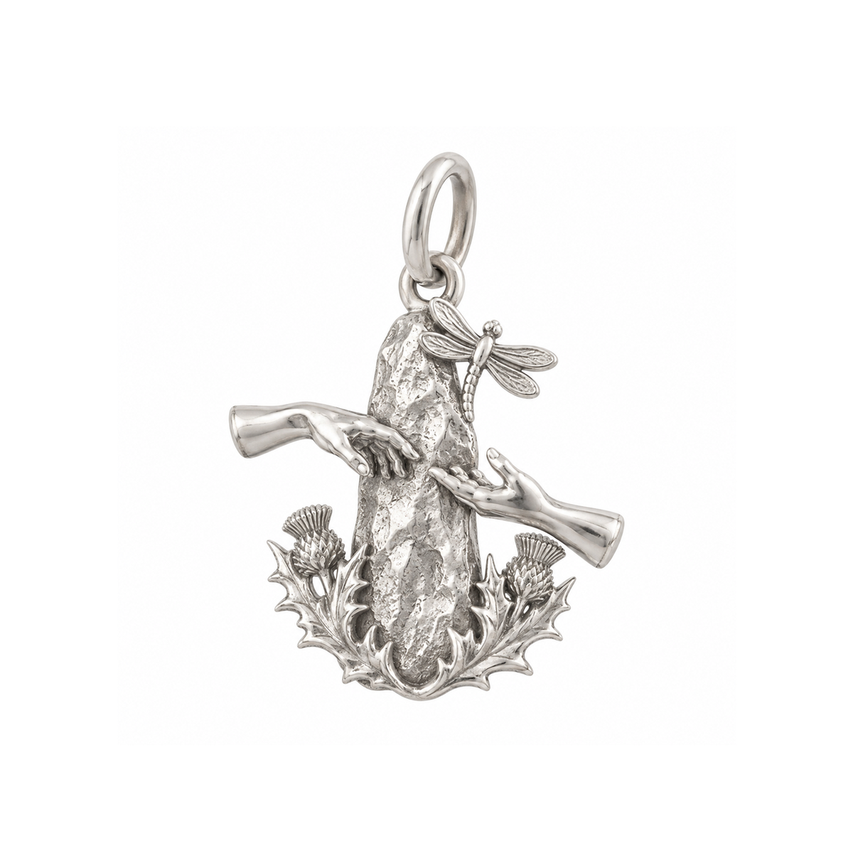 Hands Reaching Through Stone Charm — Silver — 50-works-silver-20260916-85