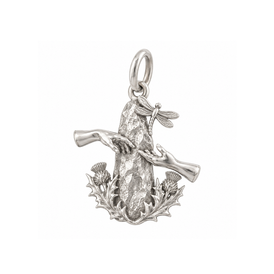 Hands Reaching Through Stone Charm — Silver — 50-works-silver-20260916-85