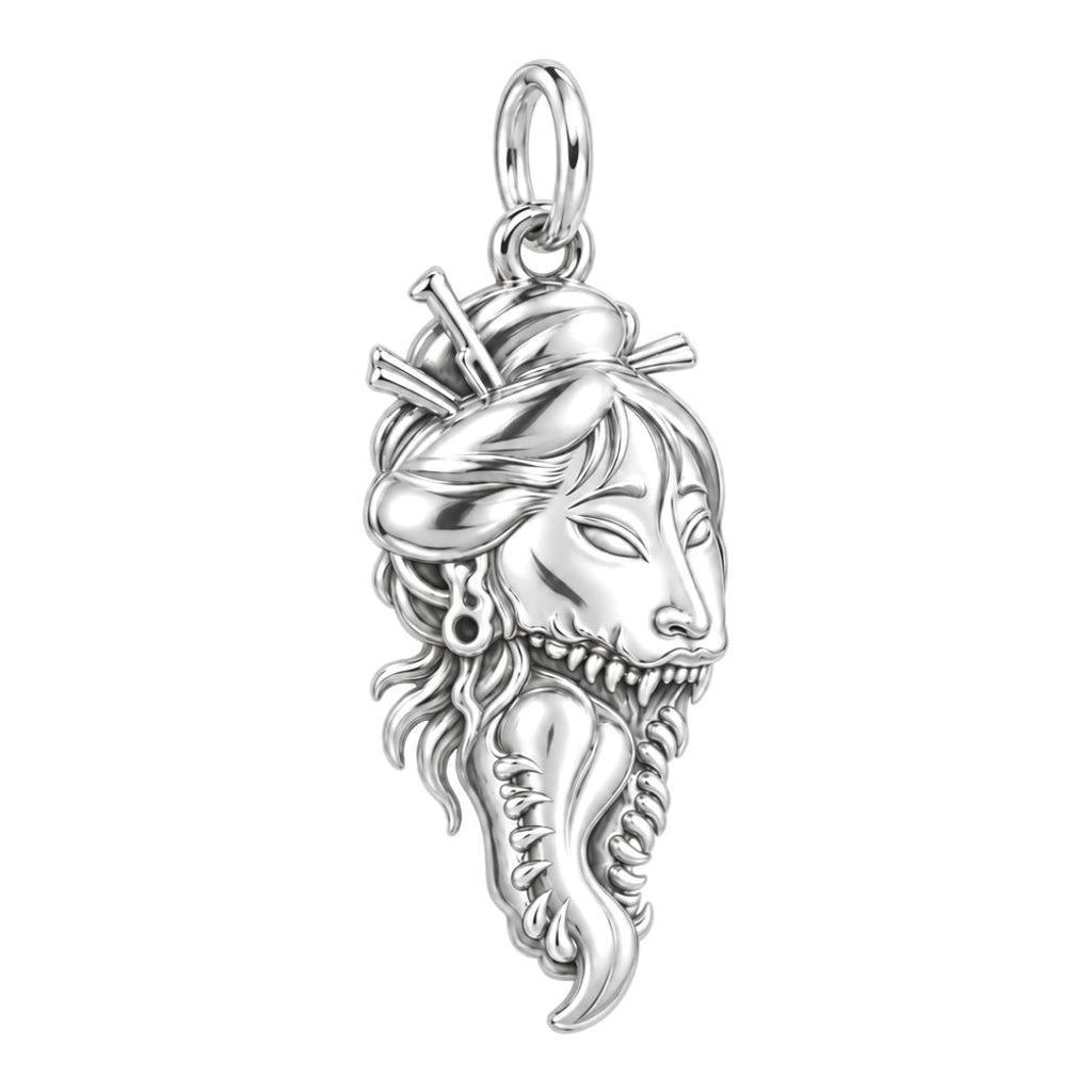 Hannya Spirit Mask Charm Bracelet – Personalized Goth Gift – silver charm, front view