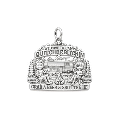 Happy Camper Couple Charm Bracelet – Personalized Couple Gift – silver plated 3 cm charm, front view