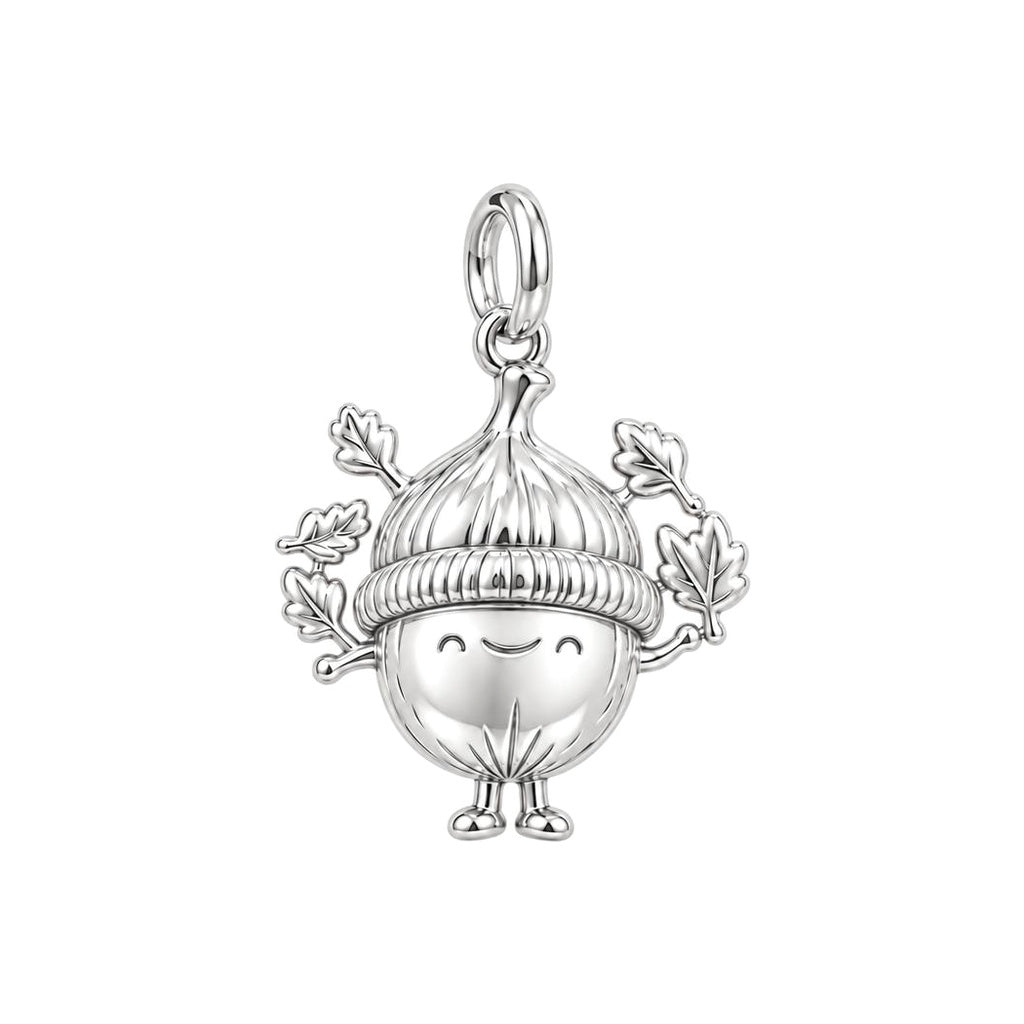 Happy Little Acorn Charm Bracelet – Personalized Nature Gift – silver charm, front view