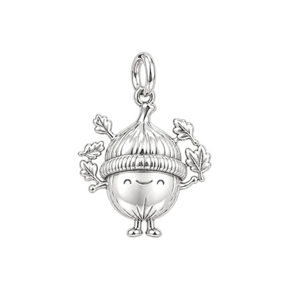 Happy Little Acorn Charm Bracelet – Personalized Nature Gift – silver charm, front view
