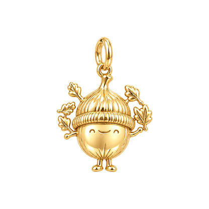 Happy Little Acorn Charm Bracelet – Personalized Nature Gift – 18K gold charm, front view