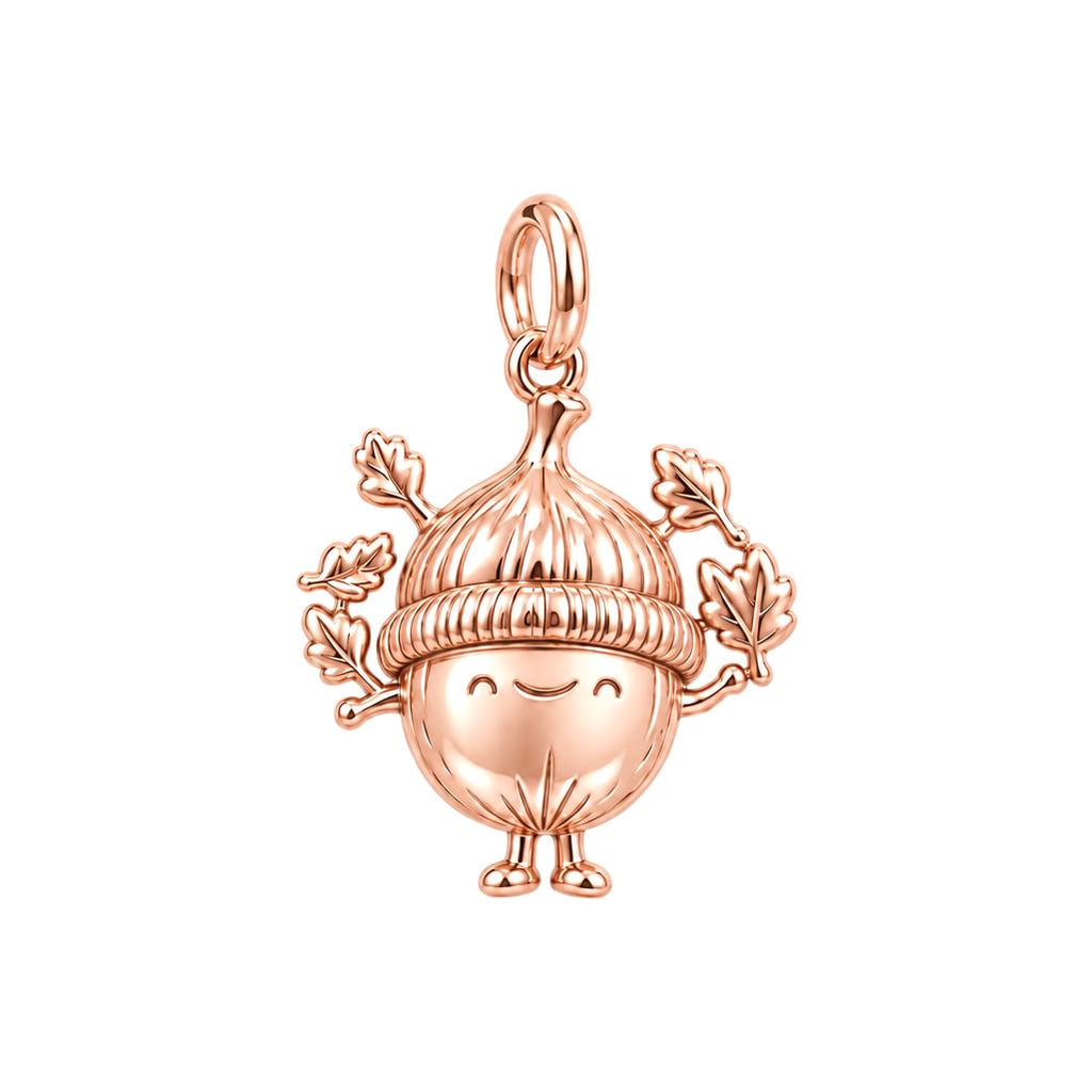 Happy Little Acorn Charm Bracelet – Personalized Nature Gift – rose gold charm, front view