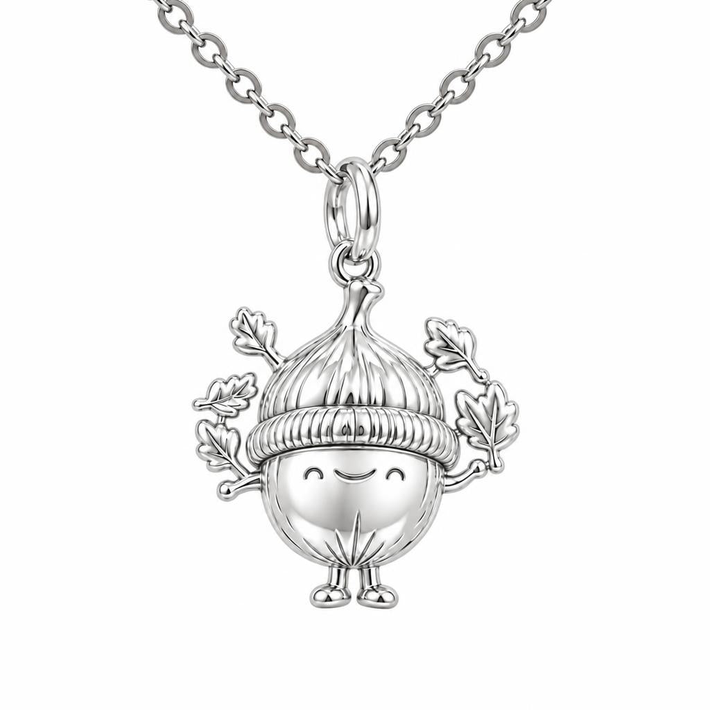 Happy Little Acorn Charm Necklace Set – silver, front view