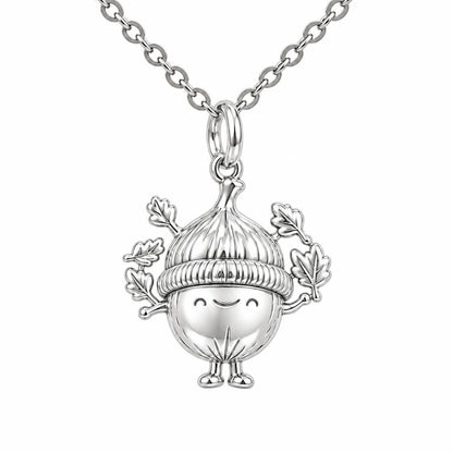 Happy Little Acorn Charm Necklace Set – silver, front view