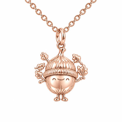 Happy Little Acorn Charm Necklace Set – rose gold, front view