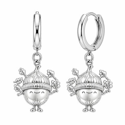 Happy Little Acorn Huggie Charm Earrings – silver, front view