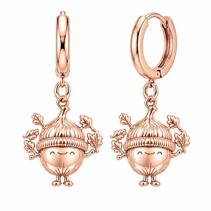 Happy Little Acorn Huggie Charm Earrings – rose gold, front view