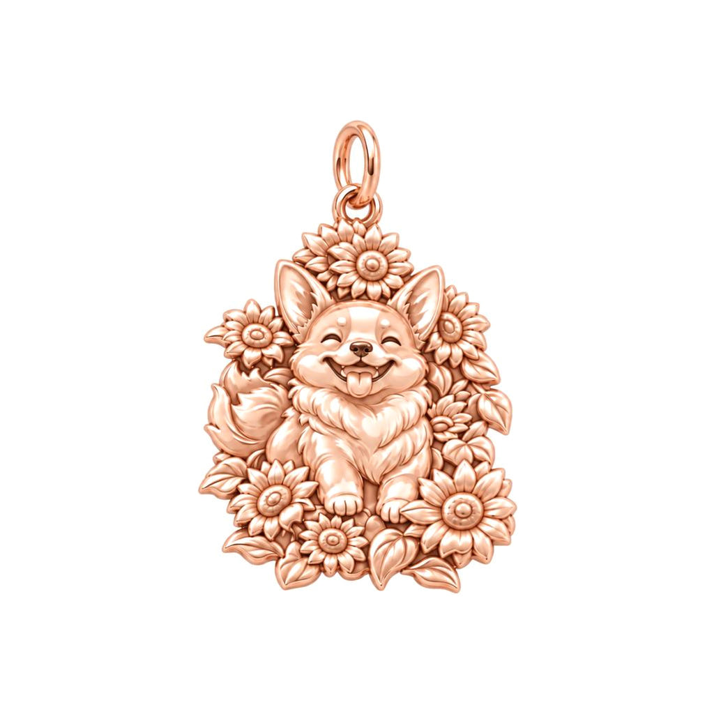 Happy Sunflower Corgi Charm Bracelet – Personalized Dog Mom Gift – rose gold charm, front view