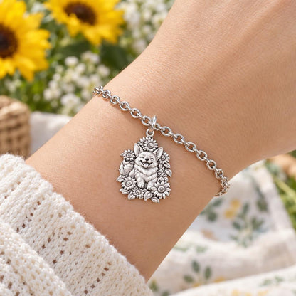 Happy Sunflower Corgi Charm Bracelet Set – worn / in use