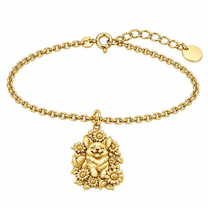 Happy Sunflower Corgi Charm Bracelet Set – 18K gold, front view