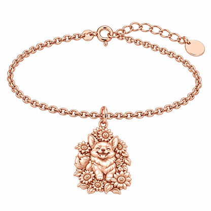 Happy Sunflower Corgi Charm Bracelet Set – rose gold, front view