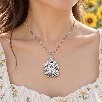 Happy Sunflower Corgi Charm Necklace Set – worn / in use