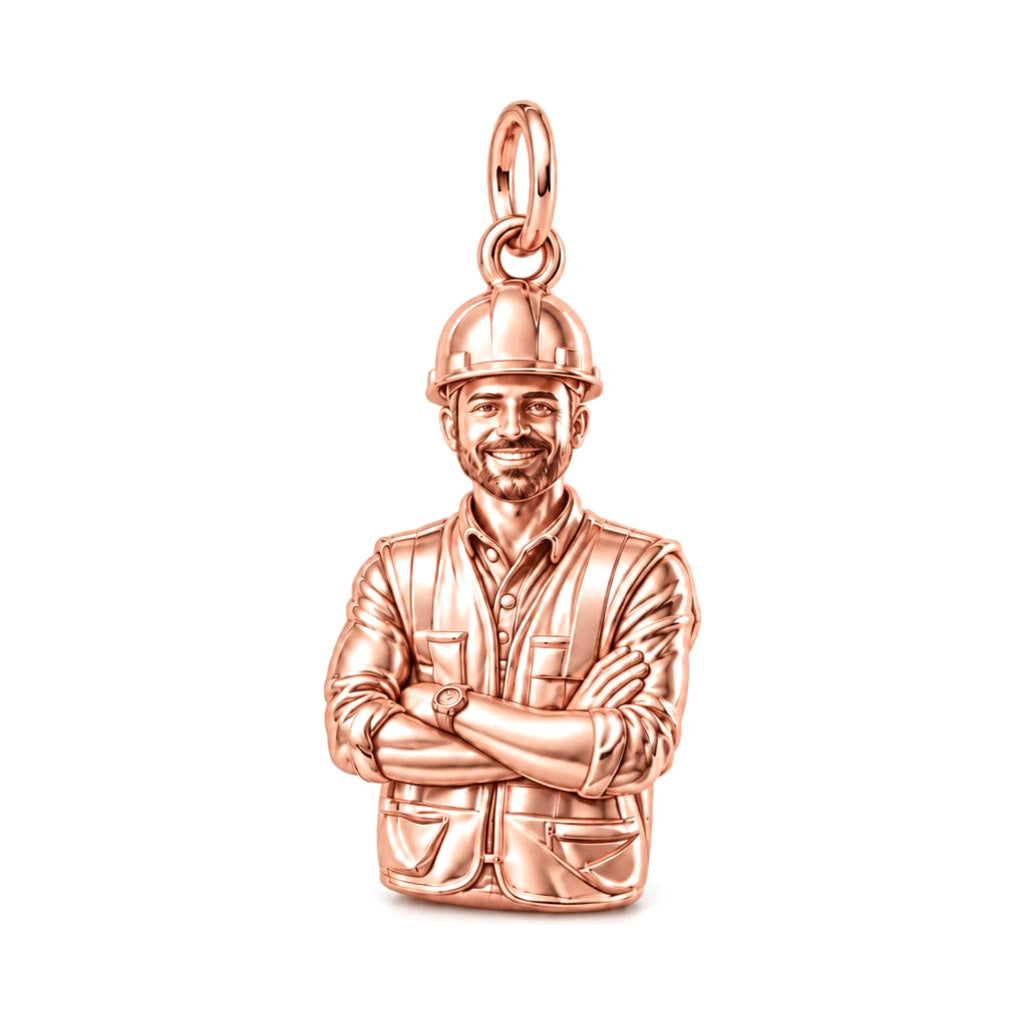Hard Hat Hero Photo Charm Bracelet – Personalized Dad Gift – rose gold charm, front view