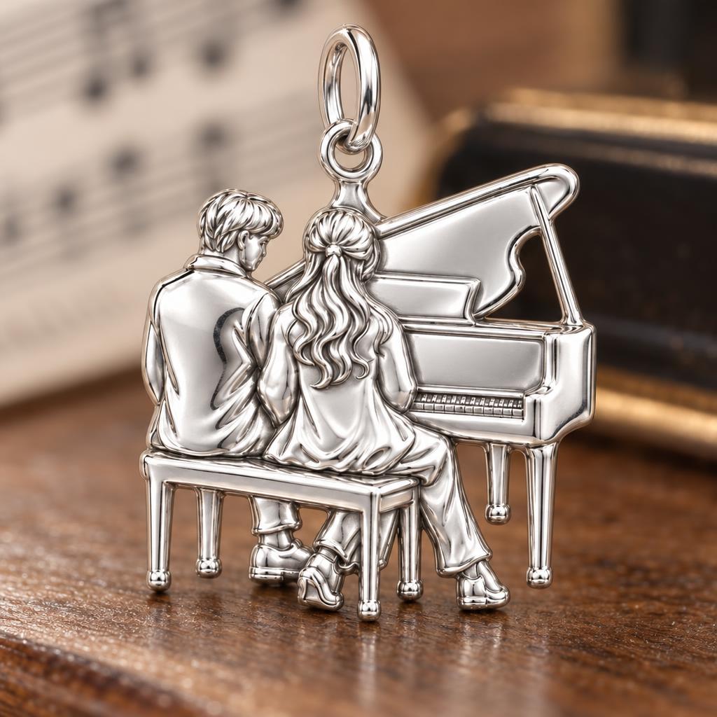 Harmonious Duet Charm Bracelet – Personalized Couple Gift – macro detail of the charm