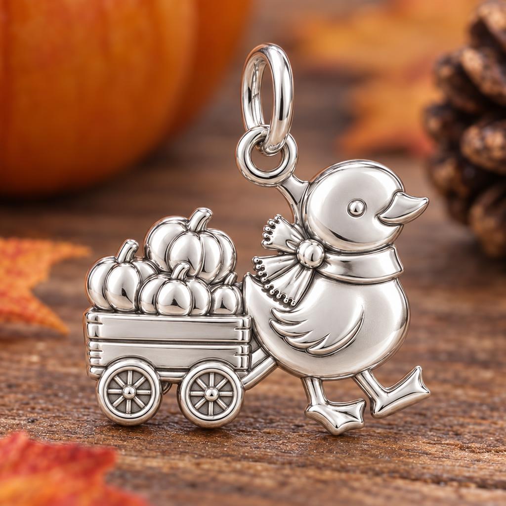 Harvest Duckling Charm Bracelet – Personalized Mom Gift – macro detail of the charm