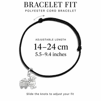 Harvest Duckling Charm Bracelet – Personalized Mom Gift – adjustable black cord bracelet, 14–24 cm