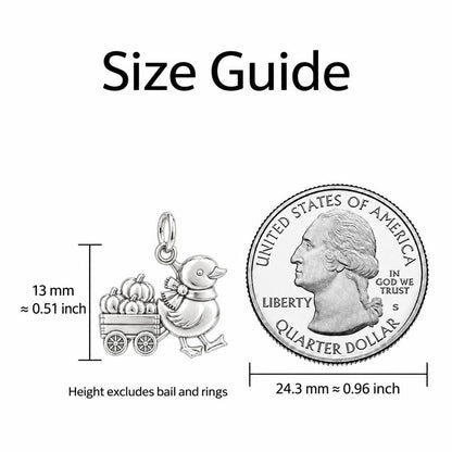 Harvest Duckling Charm Bracelet – Personalized Mom Gift – size guide, 13 mm charm next to a quarter