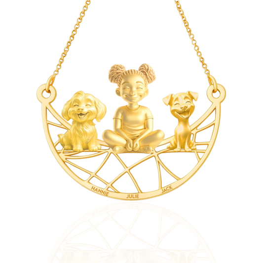 Soulyshine Personalized Girl And Her Pets Necklace - Havanese/Jack Russell Terrier