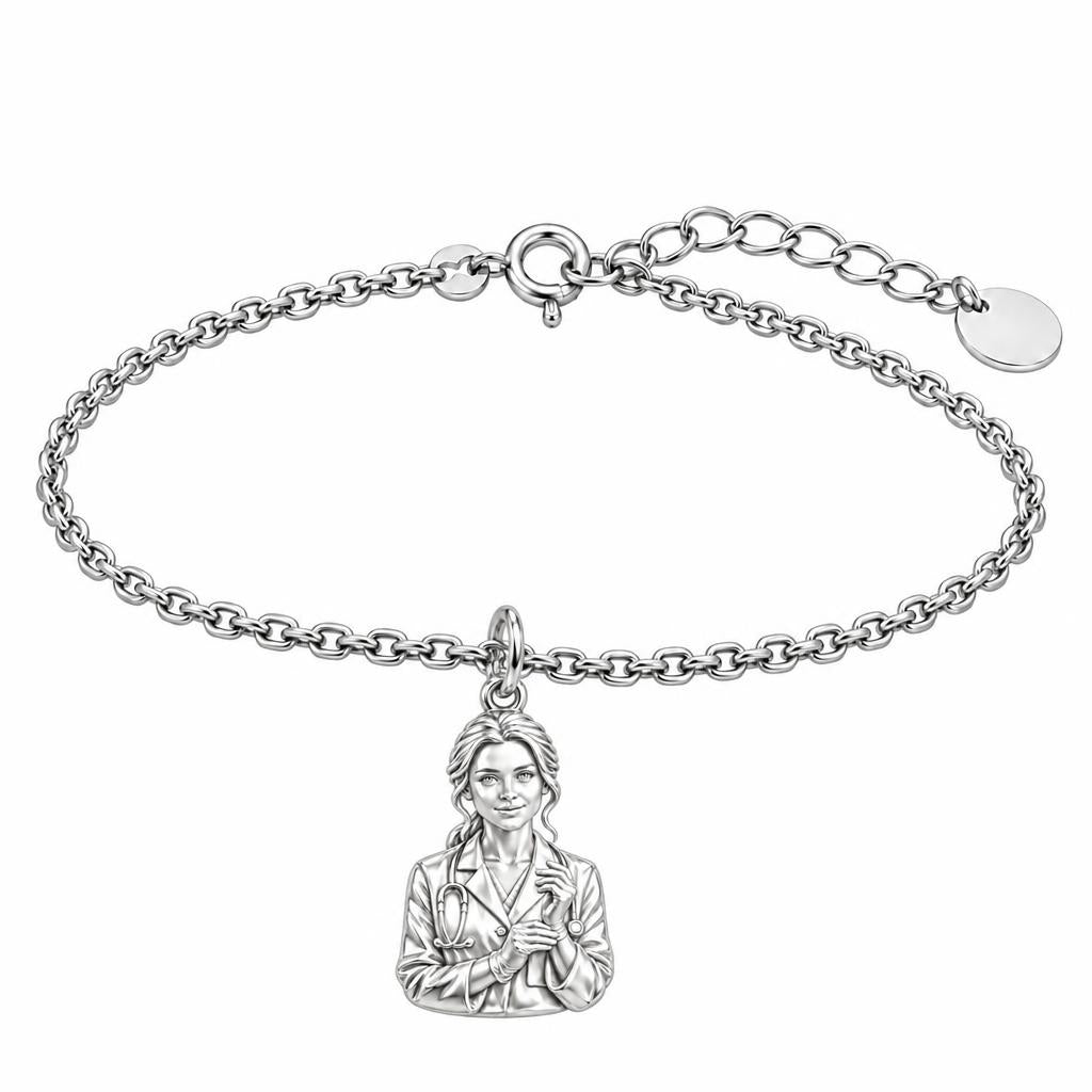 Healing Hands Portrait Charm Bracelet Set – silver, front view