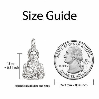 Healing Hands Portrait Charm Bracelet Set – size guide, 13 mm charm next to a quarter
