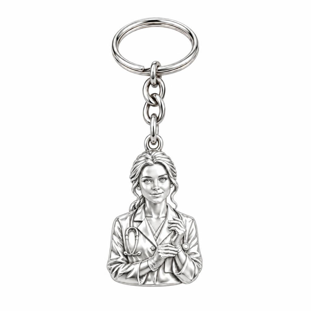 Healing Hands Portrait Charm Keychain – silver, front view