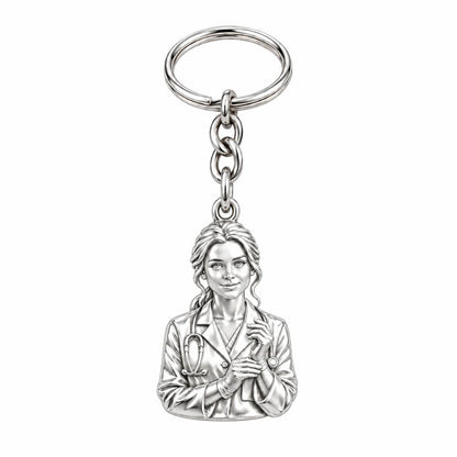 Healing Hands Portrait Charm Keychain – silver, front view