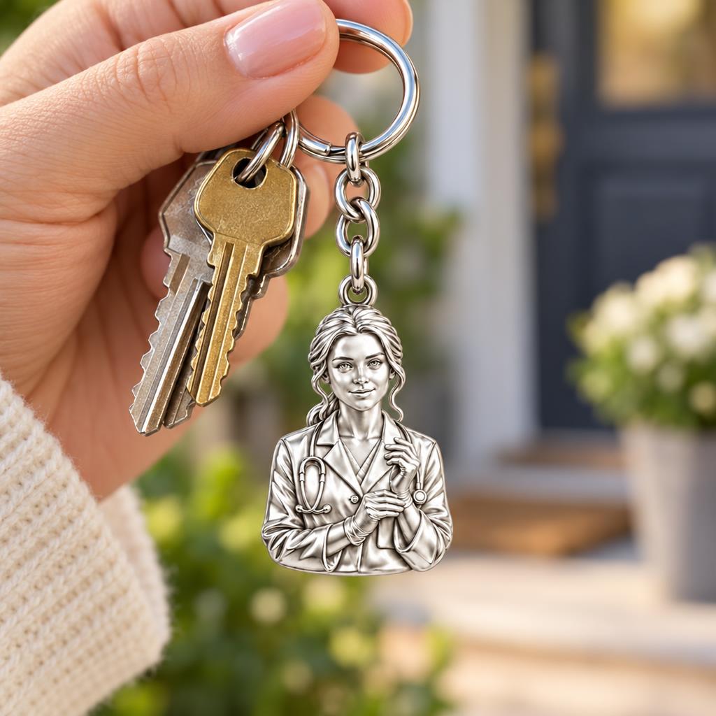 Healing Hands Portrait Charm Keychain – worn / in use