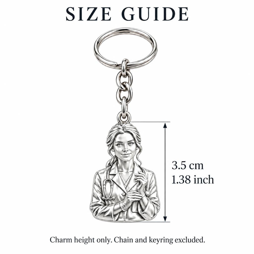 Healing Hands Portrait Charm Keychain – size guide, 3.5 cm (1.38 in) charm, chain and keyring excluded