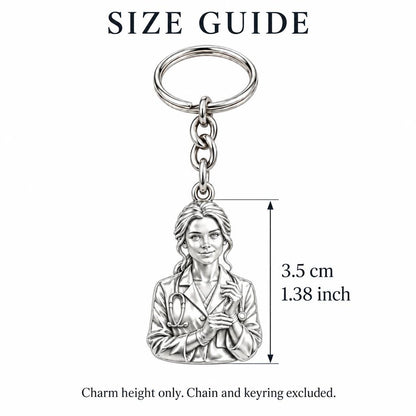 Healing Hands Portrait Charm Keychain – size guide, 3.5 cm (1.38 in) charm, chain and keyring excluded