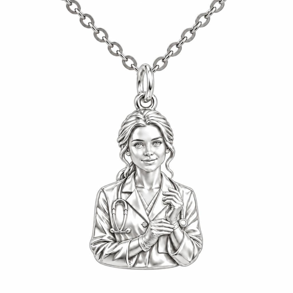 Healing Hands Portrait Charm Necklace Set – silver, front view