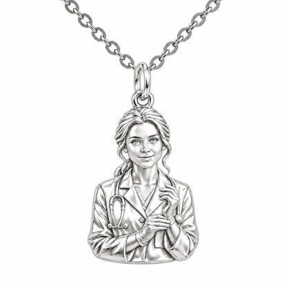 Healing Hands Portrait Charm Necklace Set – silver, front view