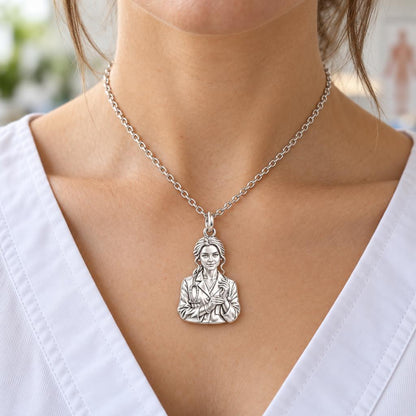 Healing Hands Portrait Charm Necklace Set – worn / in use