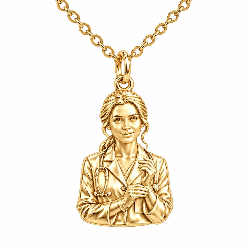 Healing Hands Portrait Charm Necklace Set – 18K gold, front view