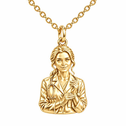 Healing Hands Portrait Charm Necklace Set – 18K gold, front view