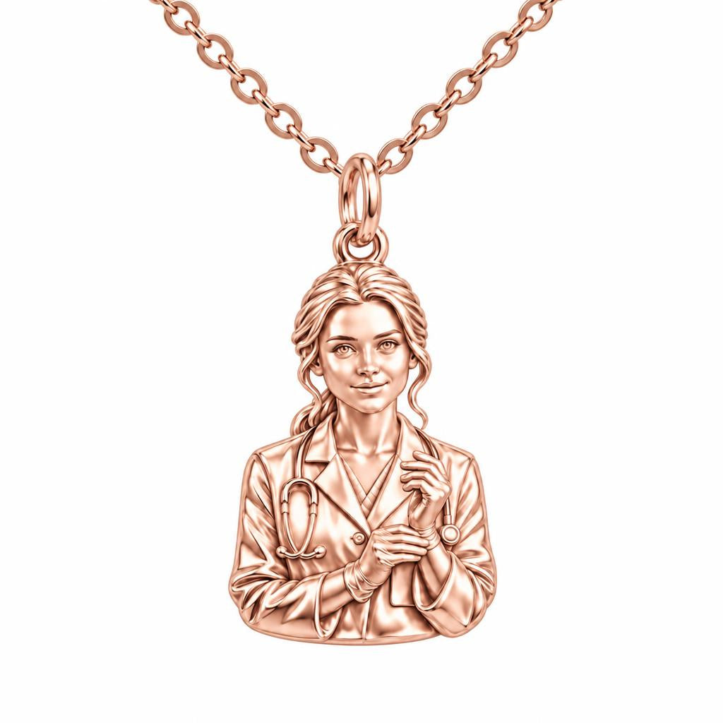 Healing Hands Portrait Charm Necklace Set – rose gold, front view