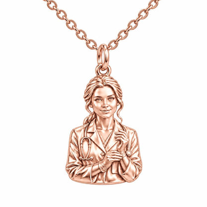 Healing Hands Portrait Charm Necklace Set – rose gold, front view