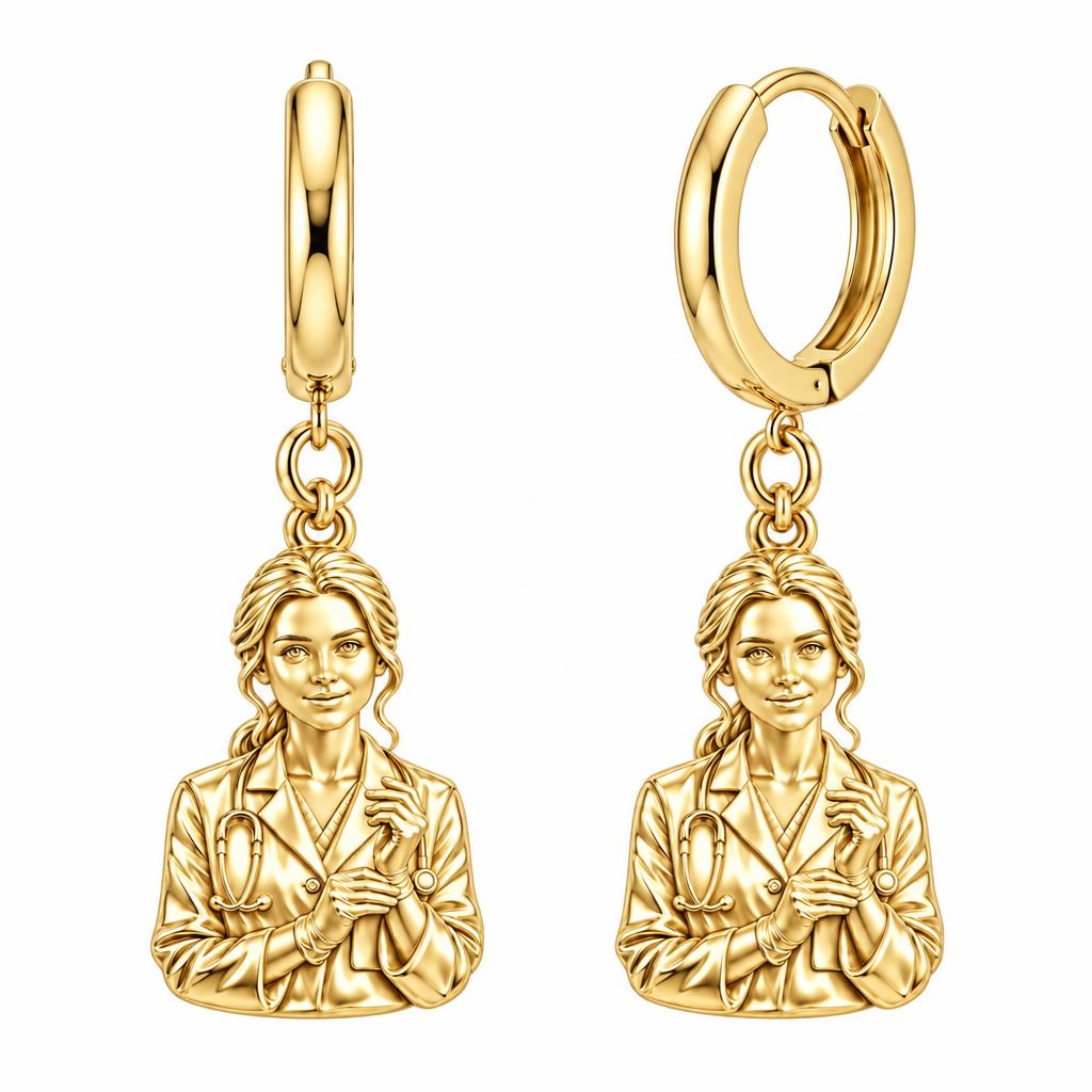 Healing Hands Portrait Huggie Charm Earrings – 18K gold, front view