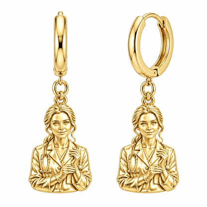 Healing Hands Portrait Huggie Charm Earrings – 18K gold, front view