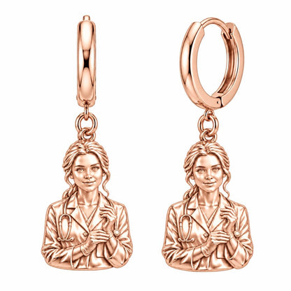 Healing Hands Portrait Huggie Charm Earrings – rose gold, front view