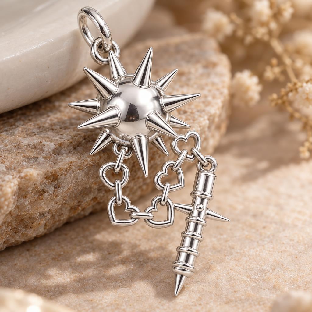 Heart Chain Morning Star Charm Bracelet – Personalized Gift – macro detail of the charm