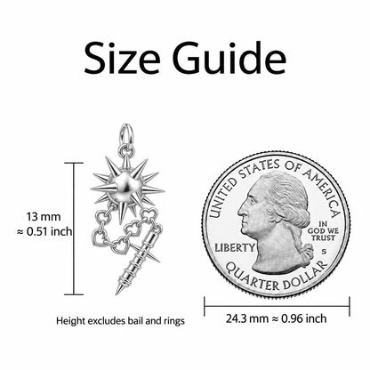 Heart Chain Morning Star Charm Bracelet – Personalized Gift – size guide, 13 mm charm next to a quarter