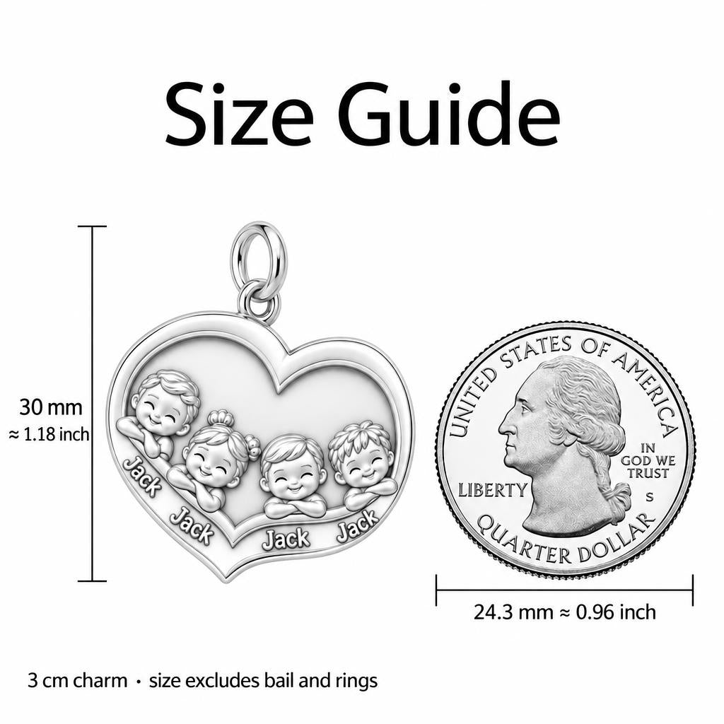 Heart Full of Littles Charm Bracelet – Personalized Mom Gift – size guide, 3 cm charm next to a quarter