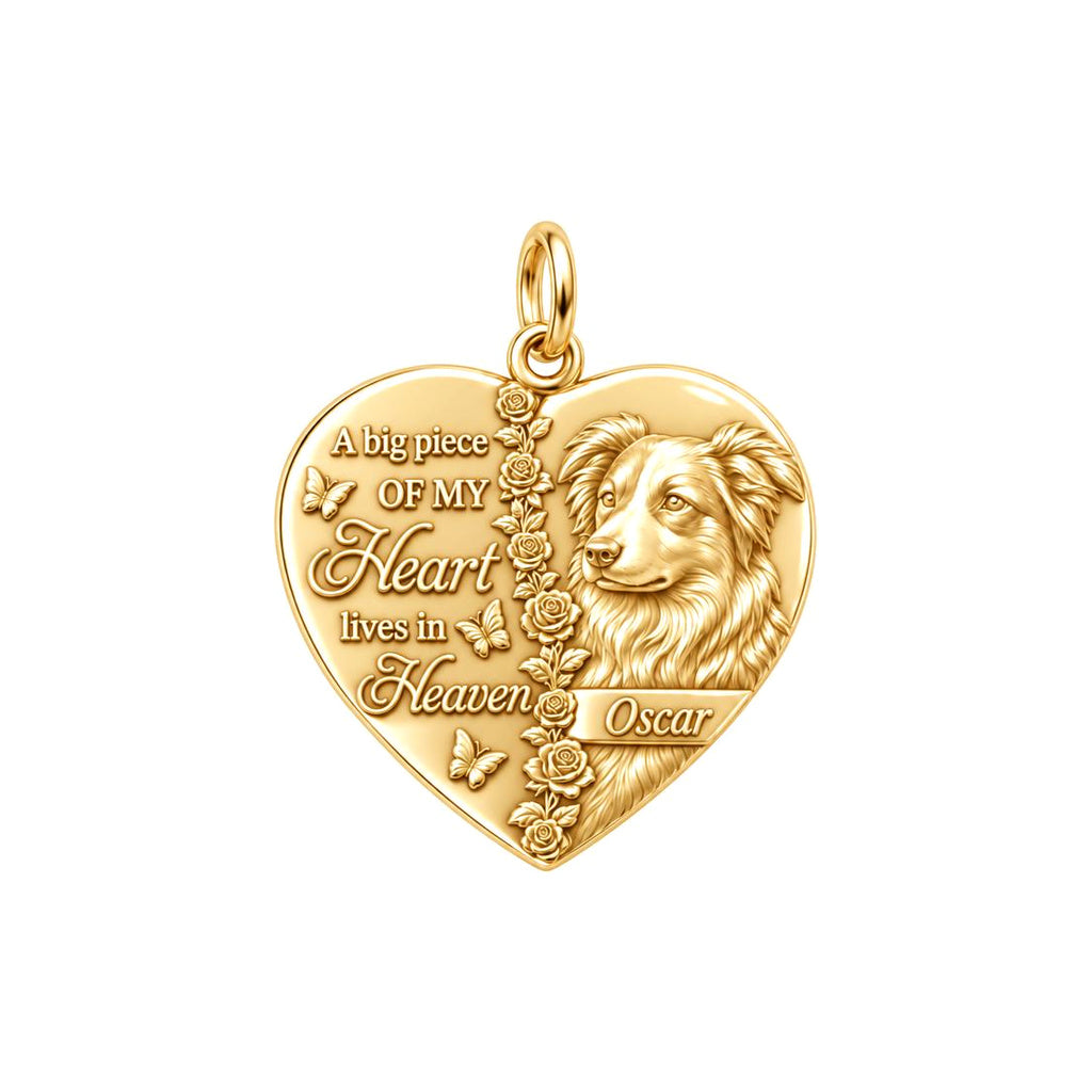 Heart in Heaven Charm Bracelet – Personalized Dog Mom Gift – 18K gold plated 3 cm charm, front view