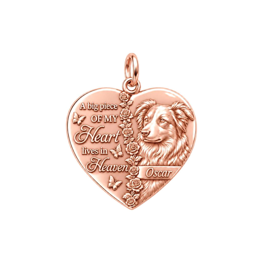 Heart in Heaven Charm Bracelet – Personalized Dog Mom Gift – rose gold 3 cm charm, front view