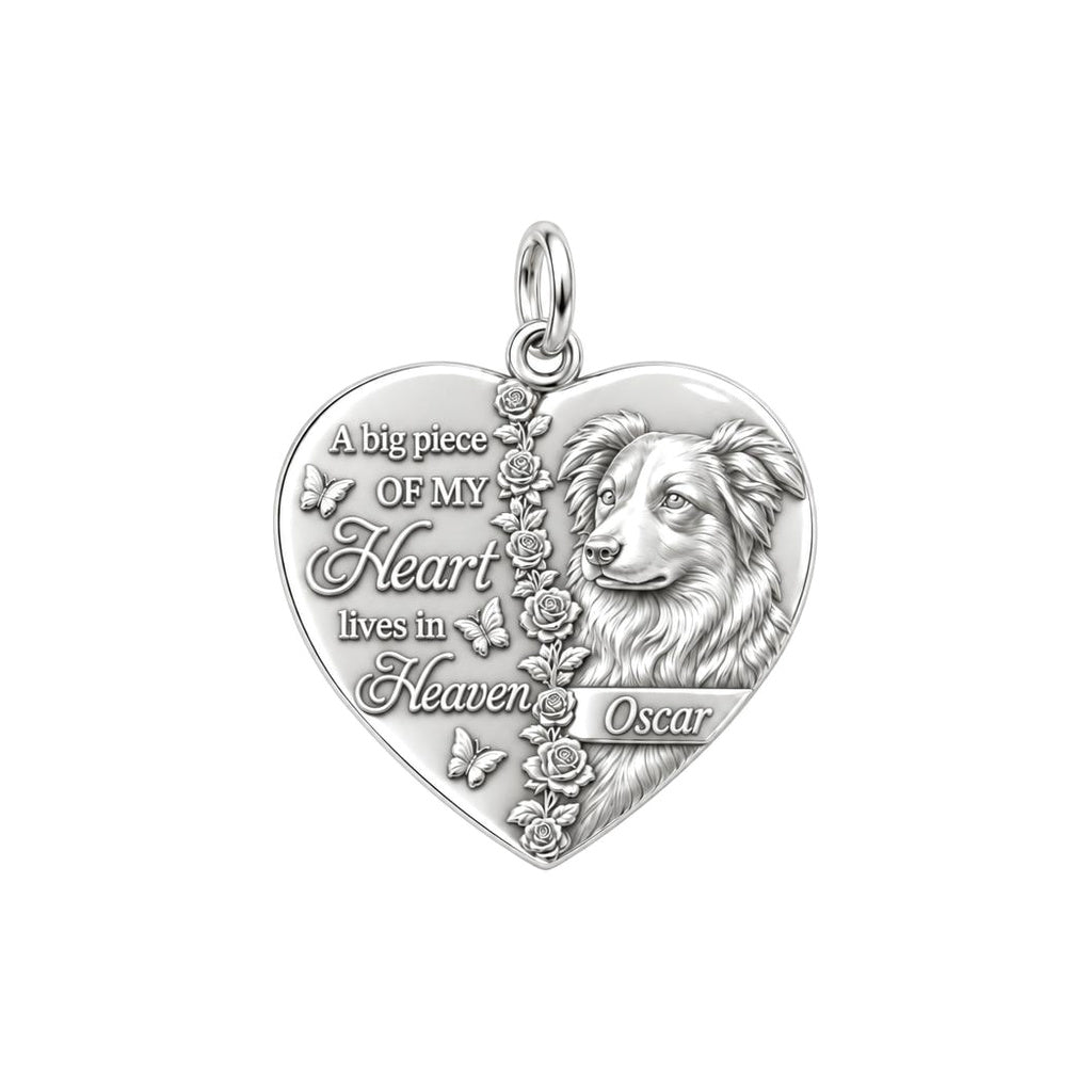 Heart in Heaven Charm Bracelet – Personalized Dog Mom Gift – silver plated 3 cm charm, front view