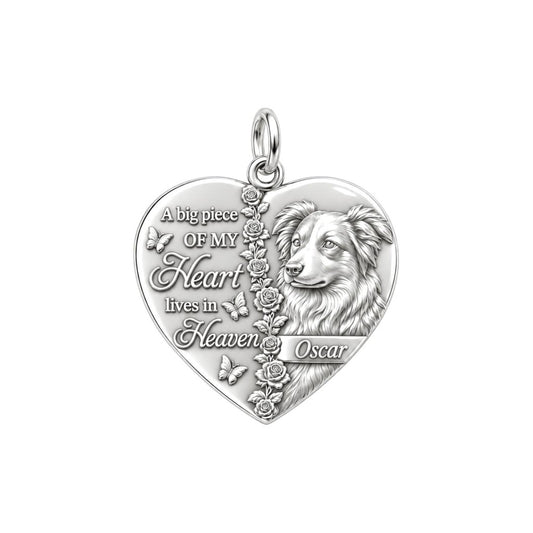 Heart in Heaven Charm Bracelet – Personalized Dog Mom Gift – silver plated 3 cm charm, front view