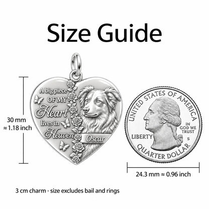 Heart in Heaven Charm Bracelet – Personalized Dog Mom Gift – size guide, 3 cm charm next to a quarter