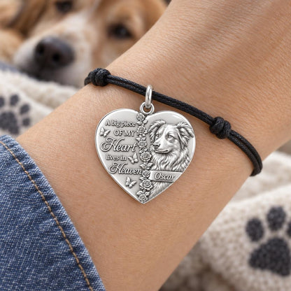 Heart in Heaven Charm Bracelet – Personalized Dog Mom Gift – worn on the wrist on a black cord bracelet
